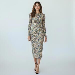 AFRM Paola Mesh Floral Midi Dress Long Sleeve Sheer Slip Included Small